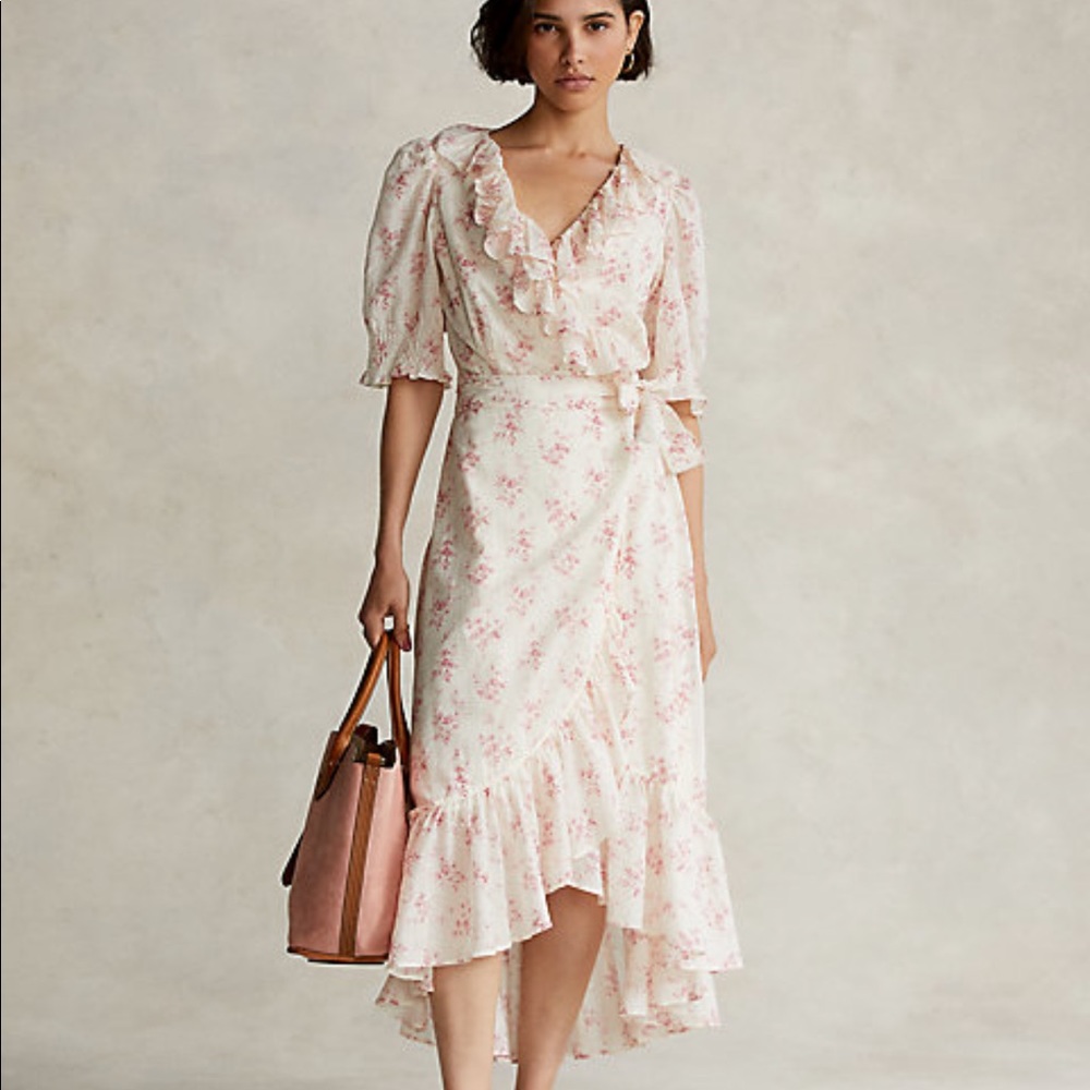 Authenticated Polo Ralph Lauren Floral Ruffle-Trim Cotton Wrap Dress